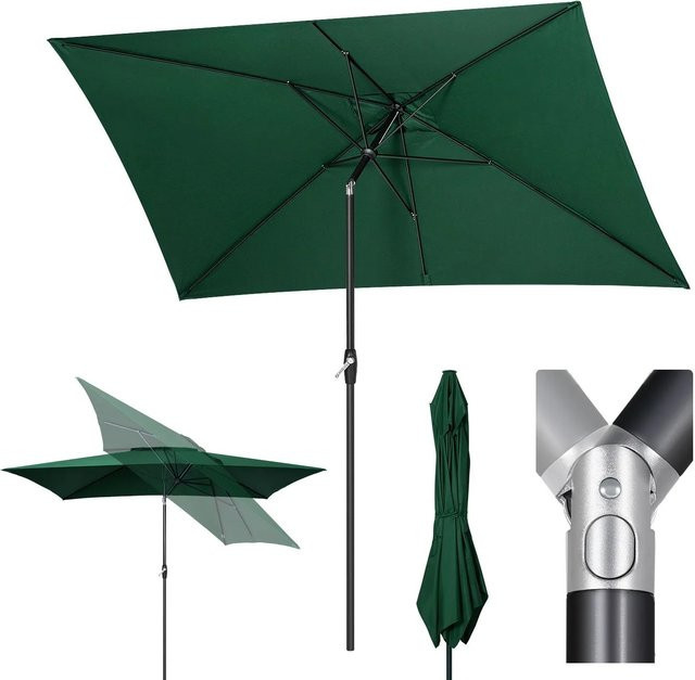 Sekey Sonnenschirm mit Aluminium Mast und Kurbelschirm aus Polyester, UPF 50+, B/T: 300 x 200 cm, Grün/Schwarz - Bild 1