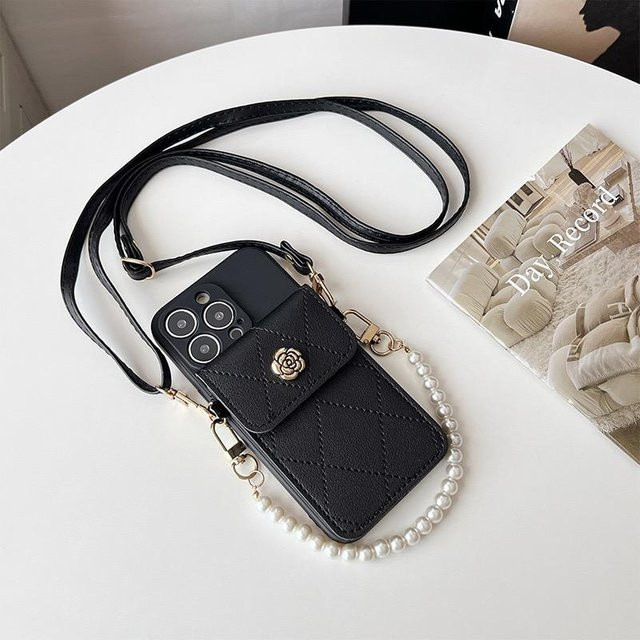Perlen-Armband-Hülle für Samsung Galaxy A16 A55 A35 A25 A15 A54 A34 A14 A36 A53 mit Kartenfach und Crossbody-Lanyard in Schwarz - Bild 1