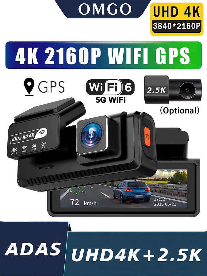 OMGO ADAS Dashcam mit 4K UHD, GPS und WLAN in Schwarz - Bild 7