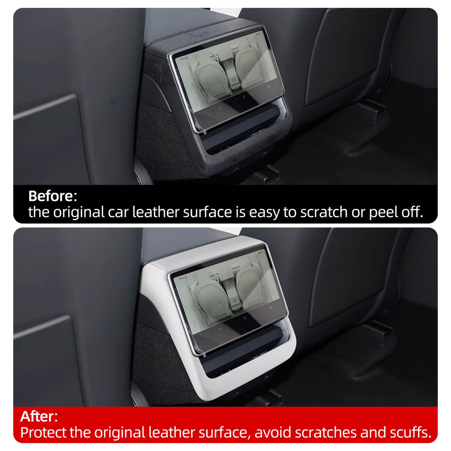 KUNGKIC Schutzrahmen für den hinteren Bildschirm aus PU-Leder und ABS für Tesla Model Y Juniper und Model 3 Highland, Farbe: Weiß - Bild 5