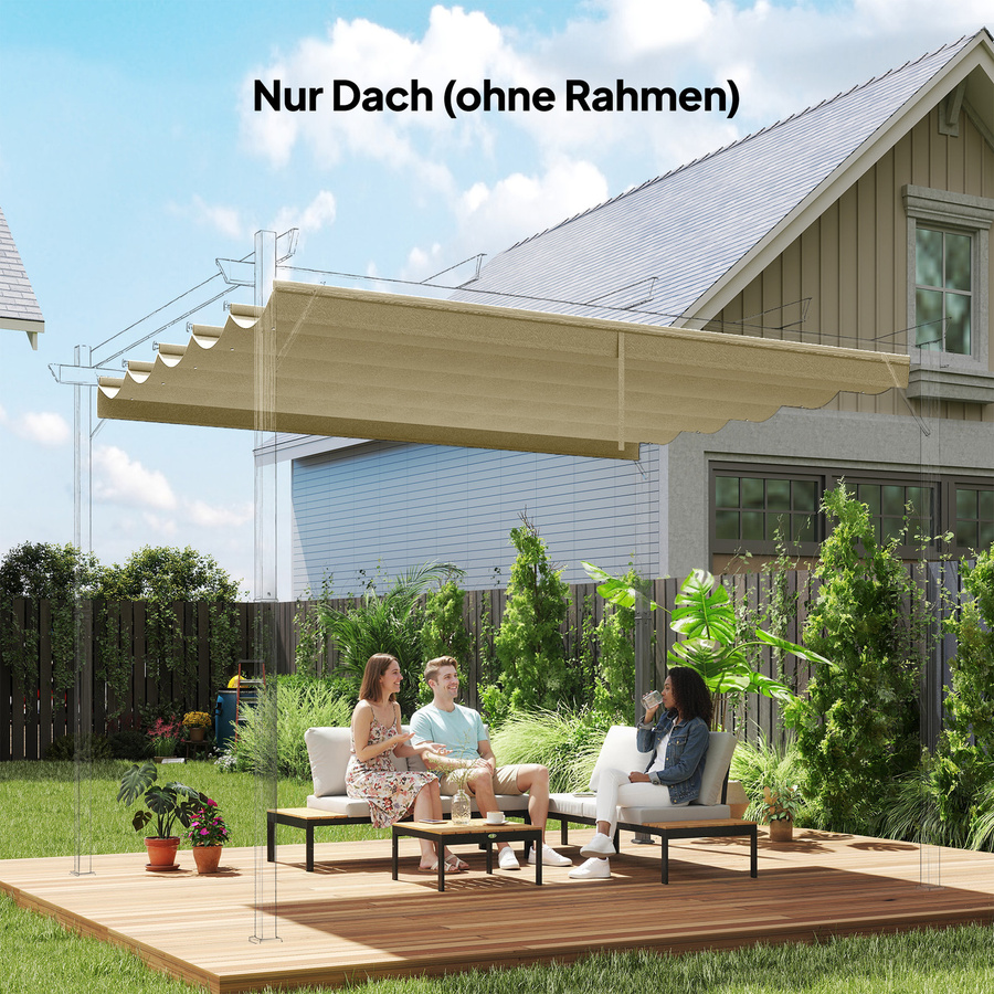 Outsunny Ersatzdach für Pergola, wasserdichte Wellen-Überdachung mit Regenabflusslöchern, winterfeste Schattenabdeckung für Garten und Terrasse, Farbe: Beige, B/H/L: 255 x 6 x 250 cm - Bild 2