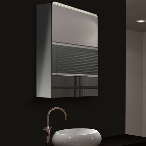 DSK Spiegelschrank Vegas in Silber mit integrierter LED-Beleuchtung und Regalen, Breite: 50 cm, Höhe: 60 cm - Bild 3