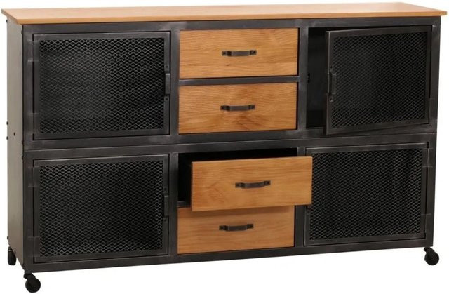 MCW Sideboard MCW-N28 Kommode im Industrial Retro Design mit 4 Schubladen und Rollen, Schwarz und Natur, B/T/H: 150 x 40 x 90 cm - Bild 2