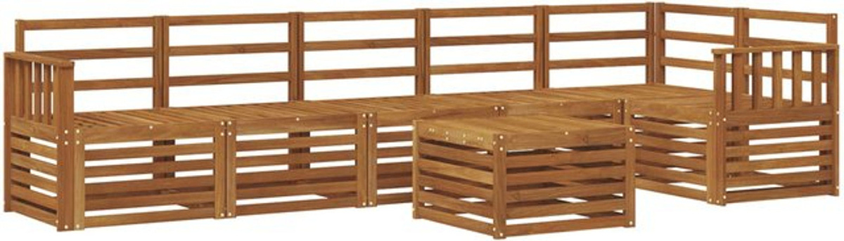 vidaxl Ecksofa Set 7-teilig aus Akazie Massivholz in Braun und Weiß Modern - Bild 1