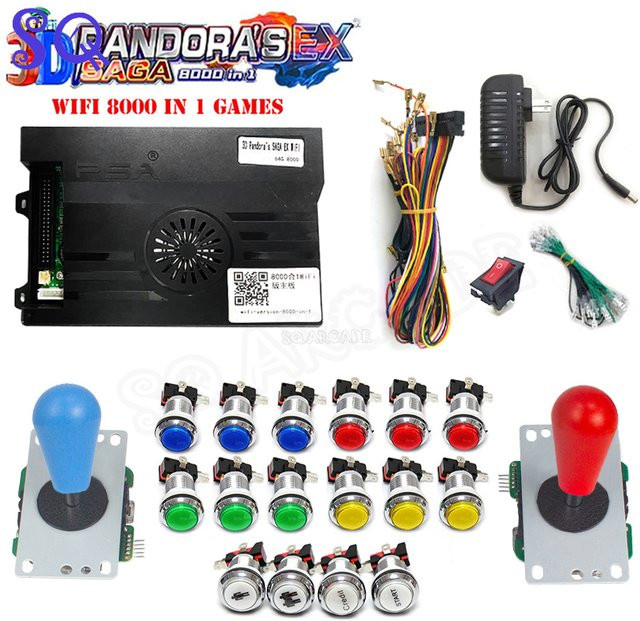 3D Pandora Saga Box EX2 in 1 DIY Kit Arcade Spielkonsole für 2 Spieler mit Sanwa Joystick Kopie und Chrom Tasten in Silber und Multicolour - Bild 1