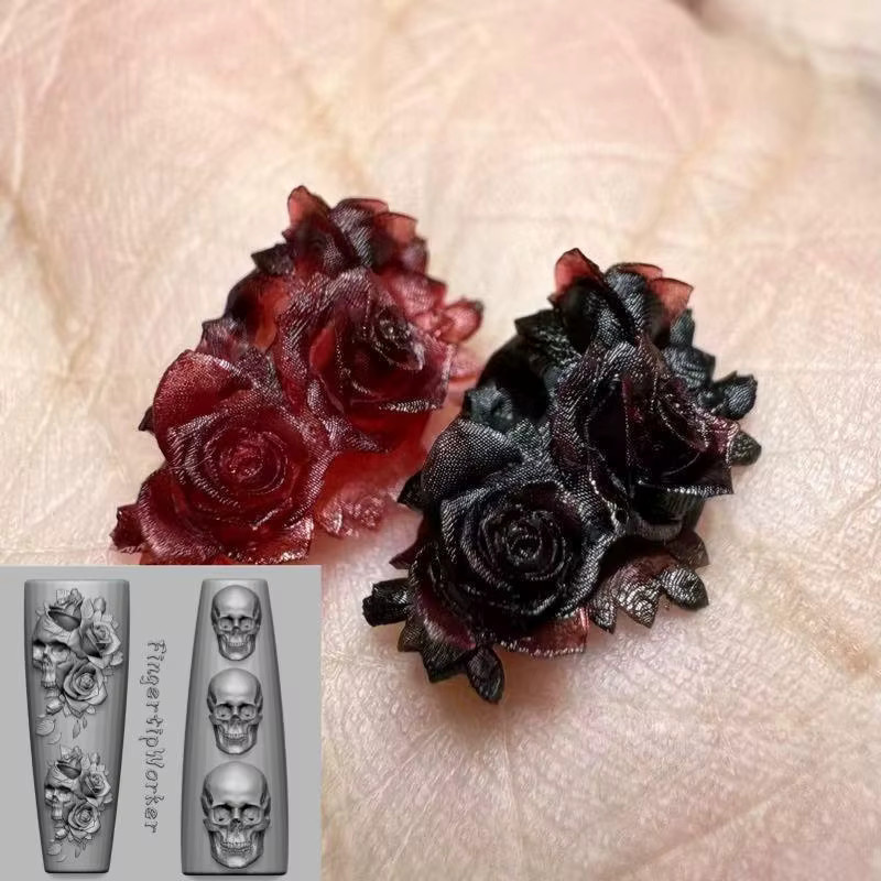 KuZHEN Nail Art Silikon Formen, Rose Blume und Schädel Design - Bild 3