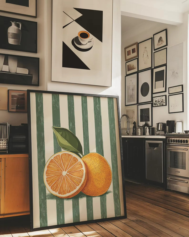 Orangefarbene Wanddekoration mit Orangenfrucht-Motiv im Bauernhaus-Stil von SHENCHEN als rechteckiges Küchenkunstgemälde - Bild 2