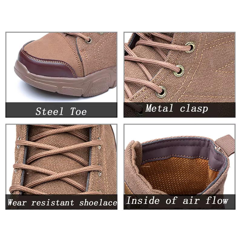 Kankeirr Sicherheitsstiefel für Herren mit Stahlkappe in Schwarz und Braun, hoch geschnittene Arbeitsschuhe, bruchsicher, pannensicher und rutschfest - Bild 2