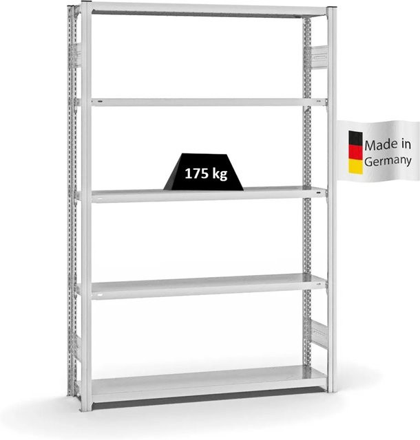 PROREGAL Fachbodenregal Stecksystem T-Profil Light-Duty in Lichtgrau mit 5 Ebenen, H x B x T: 200 x 130 x 30 cm - Bild 1