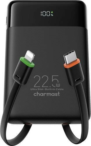 Charmast Powerbank W1202 Ultraslim mit 10000mAh, Schwarz, inklusive USB-C und Lightning Kabel - Bild 1