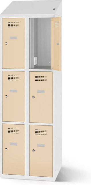 rotstahl Fächerschrank mit Ladefunktion und 6 Fächern in Elfenbein mit lichtgrauem Korpus, B: 80 cm, H: 200 cm - Bild 1