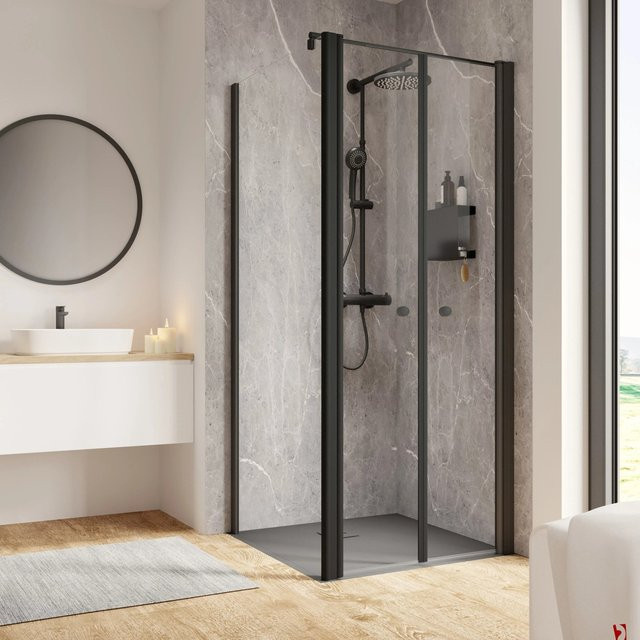 Schulte Garant 2.0 Duschkabine Eckeinstieg mit Pendeltür und Seitenwand in Schwarz, B/T/H: 90 x 200 x 90 cm - Bild 1