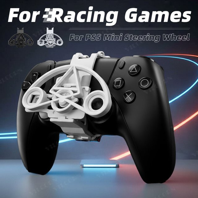 VILCORN Mini Racing Lenkrad Zubehör für PS5 Pro und Slim Controller in Schwarz und Weiß - Bild 1