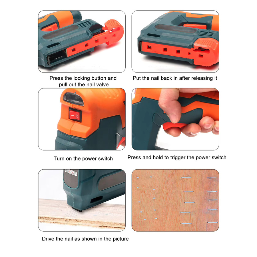 KKMOON Kabelloser Brad Nailer, batteriebetriebene Nagelpistole mit USB-Aufladung für die Holzbearbeitung, Orange - Bild 5