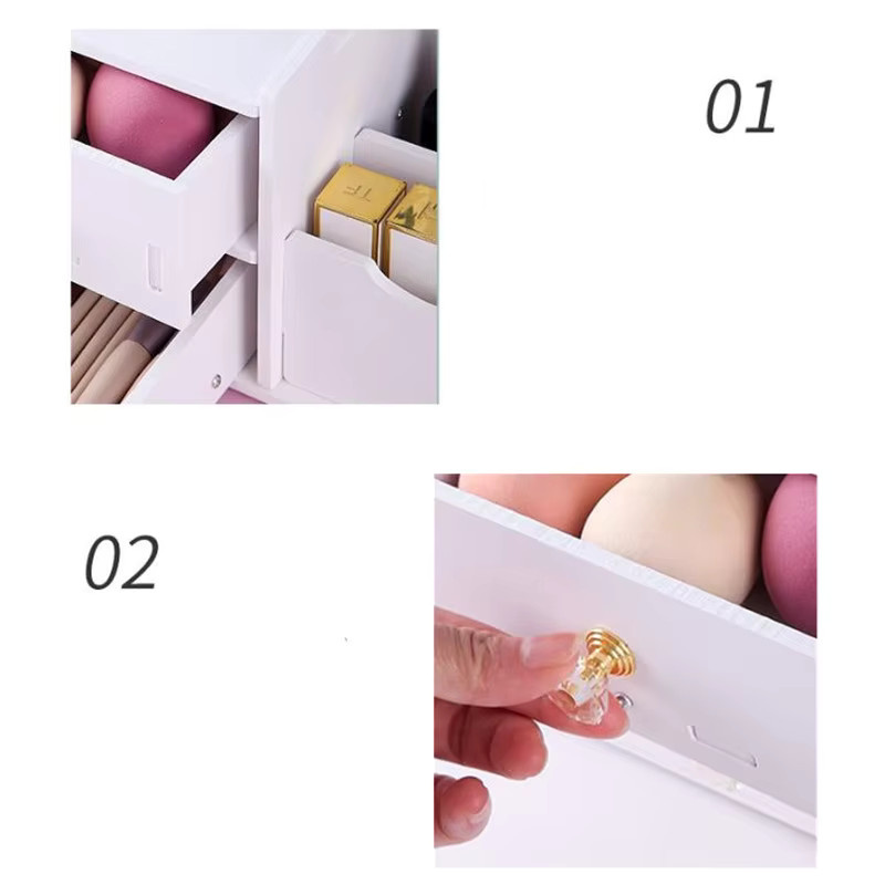 Make-up Organizer mit Spiegel und Schubladen in Weiß aus Kunststoff, B/T/H: 40,0 x 20,0 x 0,0 cm - Bild 2