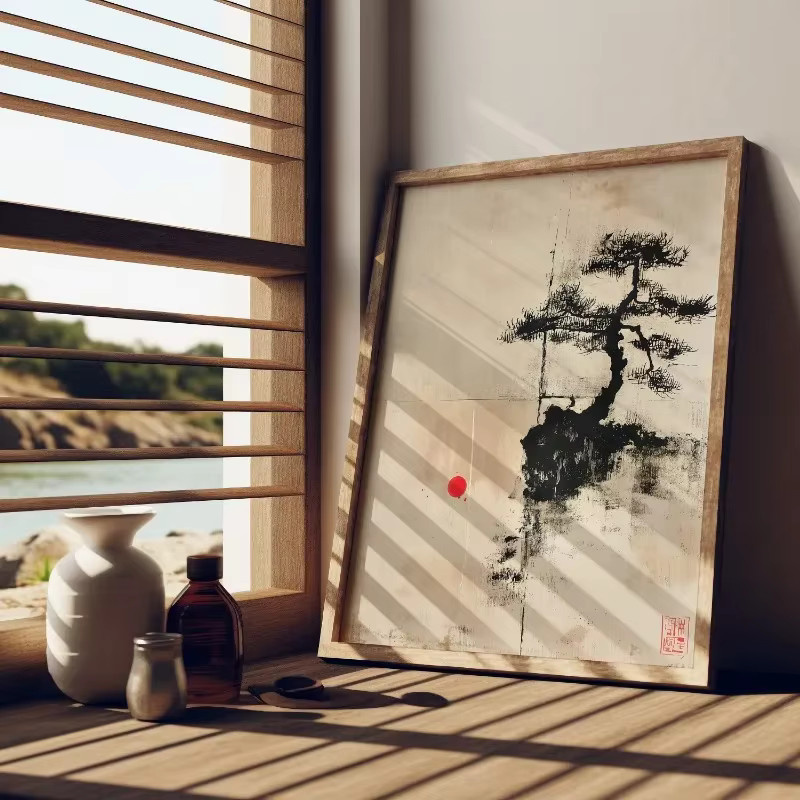 Potdemiel Wandbild Zen Bonsai Wabi Sabi Landschaft als Leinwanddruck im japanischen Tintenstil - Bild 2