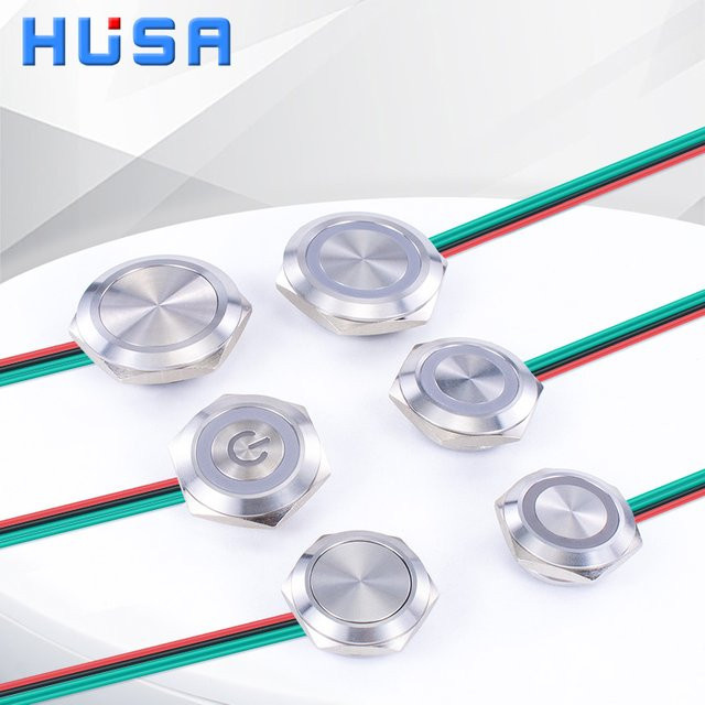 HUSA Metall-Drucktastenschalter mit LED-Licht, wasserdicht, kurzzeitig, 1 Schließer, Silber/Weiß, 12–24 V/220 V - Bild 1