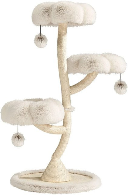 Fudajo Designer Kratzbaum mit 3 Mulden in Cremebeige aus Plüsch und Sisal - Bild 1
