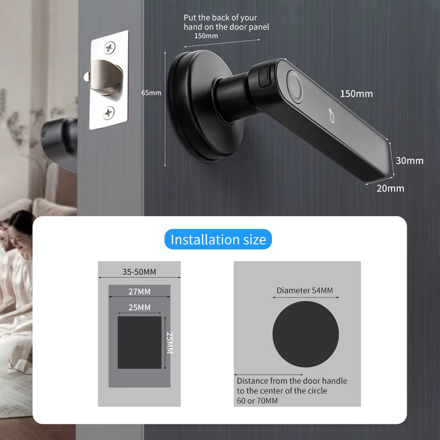 Tuya Bluetooth Smart Türschloss in Schwarz mit Fingerabdruck, Passwort und digitalem Schlossgriff sowie optionalem WLAN-Gateway - Bild 5