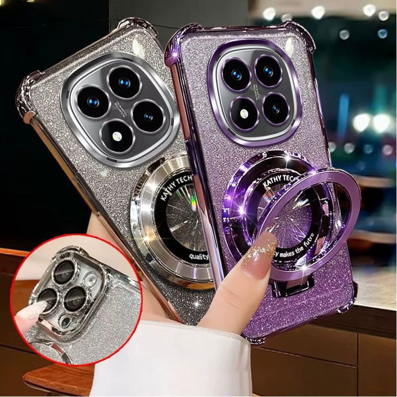 Stoßfeste Handyhülle mit Magnetständer und Soft Glitter Cover für Xiaomi Redmi Note 14 Pro 15 Pro Plus 15C 14C 14S 4G 5G in Lavendel Multicolour - Bild 2