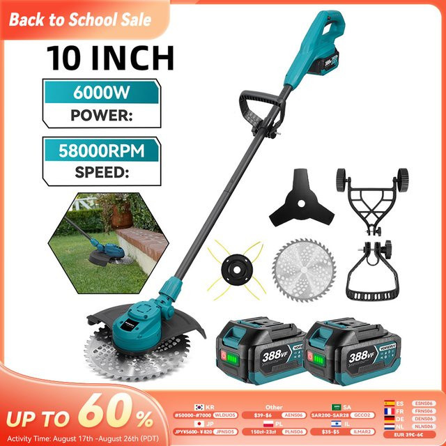 YOFIDRA 10-Zoll Bürstenloser Elektrischer Rasenmäher mit 58000RPM, Kabelloser Gartentrimmer für Makita LXT Akkus, Faltbares Elektrowerkzeug, Durchmesser: 25,4 cm - Bild 1