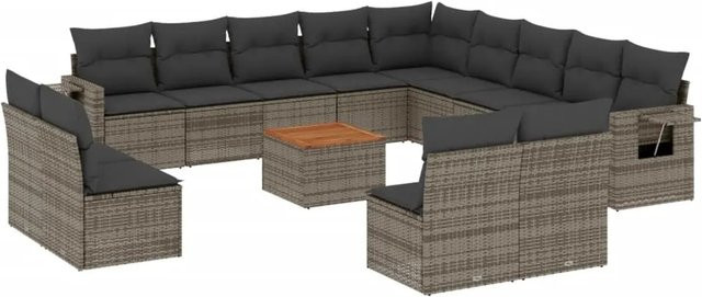 vidaXL 14-teilige Garten-Sofagarnitur in L-Form aus Polyrattan mit Kissen in Grau - Bild 1