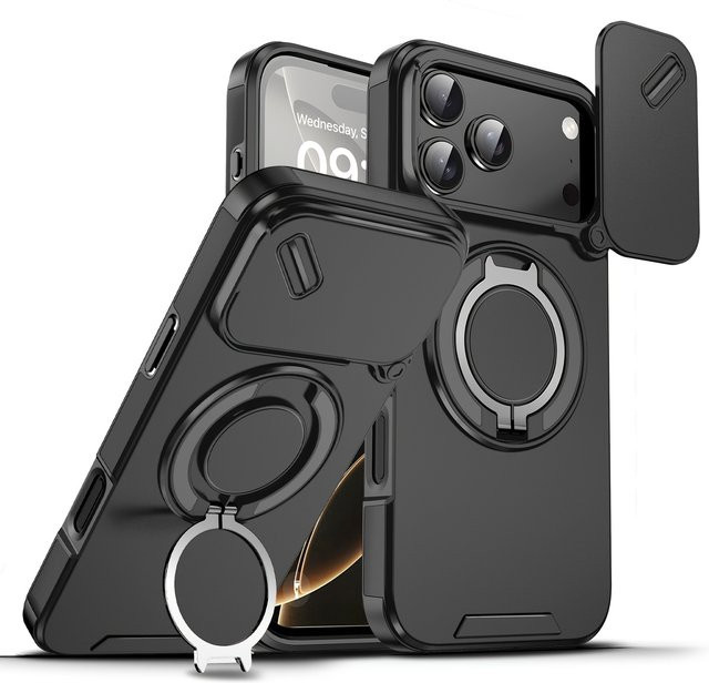 Robuste Rüstungshülle mit magnetischer Halterung und Schiebekamera-Schutz für iPhone 11 bis iPhone 17 Pro Max Plus in Schwarz und Blau - Bild 1