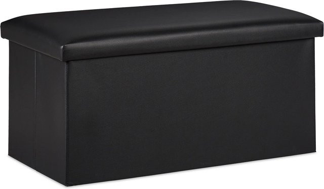 Relaxdays Sitzbank aus Kunstleder mit Stauraum, Schwarz, B/T/H: 76,5 x 37,5 x 38,5 cm - Bild 1