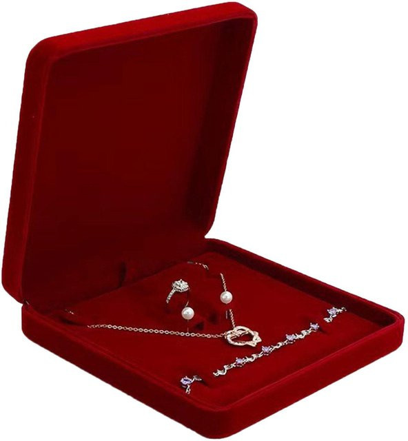 Elegante Samt Schmuckschatulle von Perfect Family in Weinrot zur Aufbewahrung von Ringen, Halsketten, Ohrringen und Armbändern - Bild 1