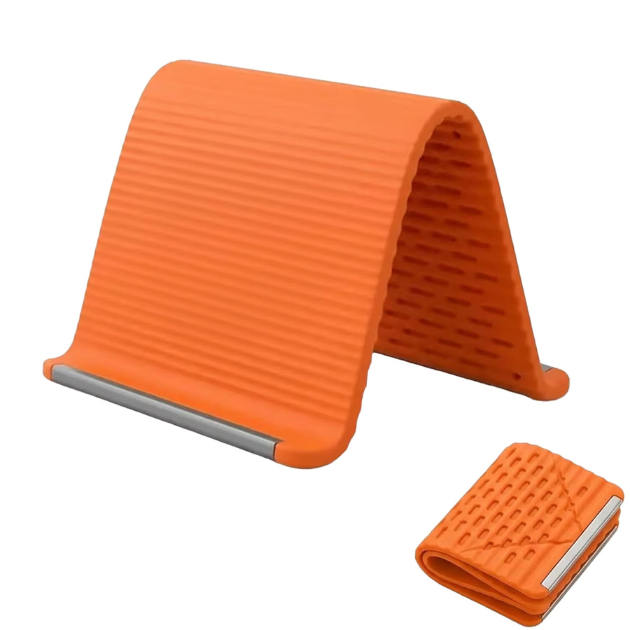 Fireurus Tragbarer und faltbarer Handyhalter aus Silikon und Aluminium in Orange, universell und ergonomisch verstellbar - Bild 3