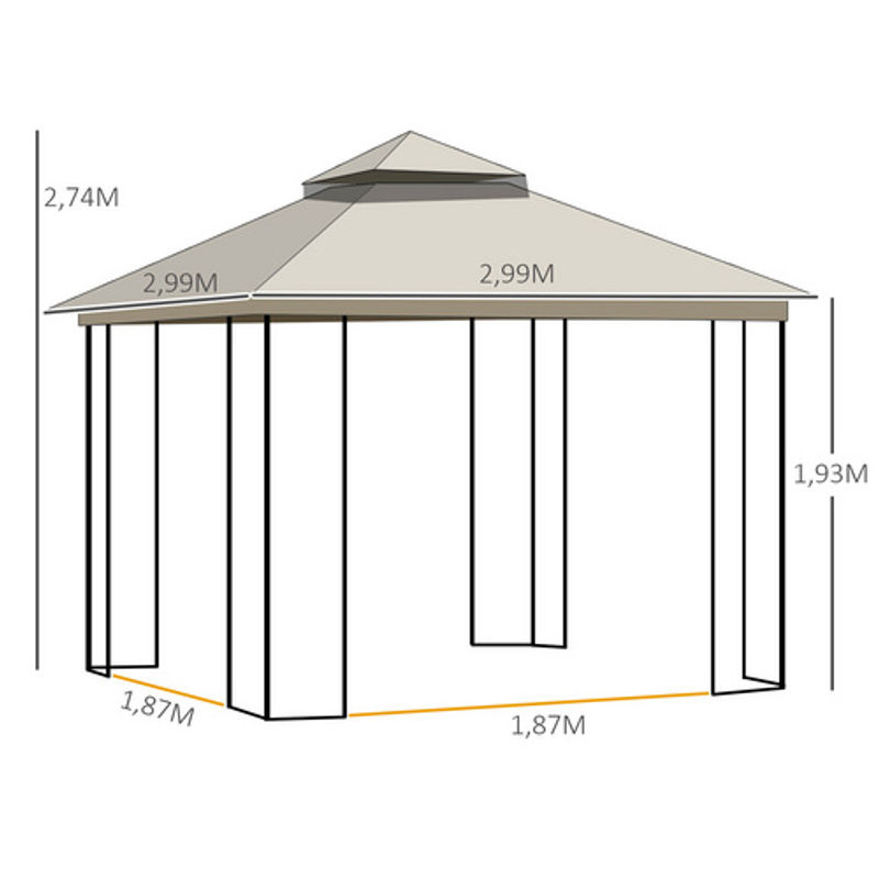 Outsunny Gartenpavillon mit Doppeldach aus Metall und Polyester in Beige, B/T/H: 299 x 299 x 274 cm - Bild 5