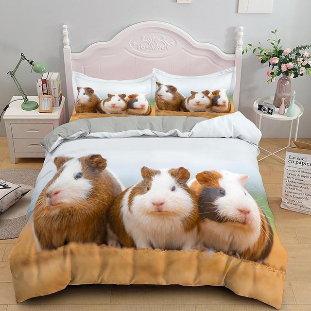 JMG Household Supplies 3D Meerschweinchen Bettwäsche Set aus Polyester für Kinder, Braun, B/H: 140 x 200 cm - Bild 1