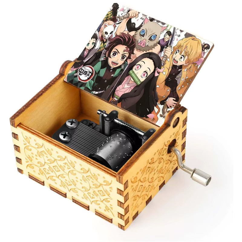 Bandai Geisterklinge Holz-Spieluhr mit Handkurbel, geschnitzt, UV-bemalt, animierte Holzornamente - Bild 2