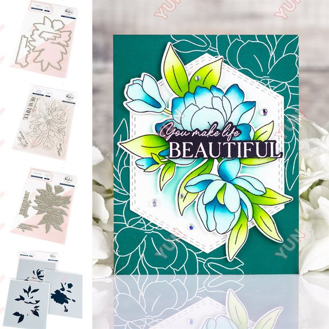 Pink Fresh Celebrate in Blooms Narzissen DIY-Set mit Stempel, Stanzformen und Schablonen in Pink und Multicolour - Bild 1
