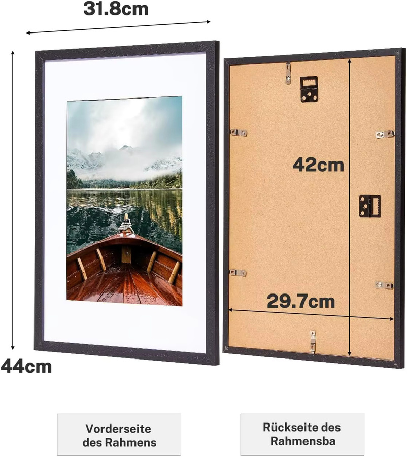 Heimwohl Bilderrahmen A3 in Schwarz aus Holz mit Passepartout für A4 Bilder - Bild 2