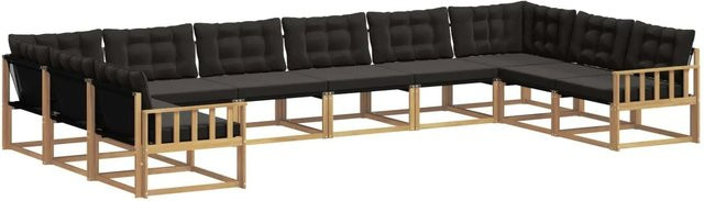 vidaXL Outdoor-Sofagarnitur in U-Form aus massivem Akazienholz mit Textilene und Kissen, 10-teilig, Weiß-Schwarz - Bild 1