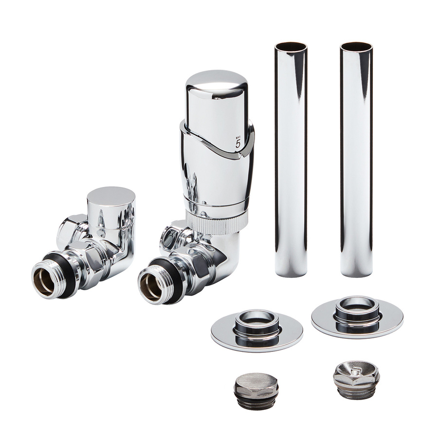 Hudson Reed Thermostatisches Eckventilset mit Thermostatkopf aus Messing in Chrom/Silber, Anschlussgröße 1/2 Zoll - Bild 1
