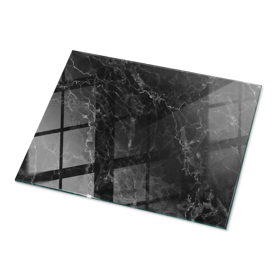 Tulup Couchtischplatte aus Glas mit geädertem Marmormuster in Schwarz, Rechteckig, B: 80 cm, T: 60 cm - Bild 2