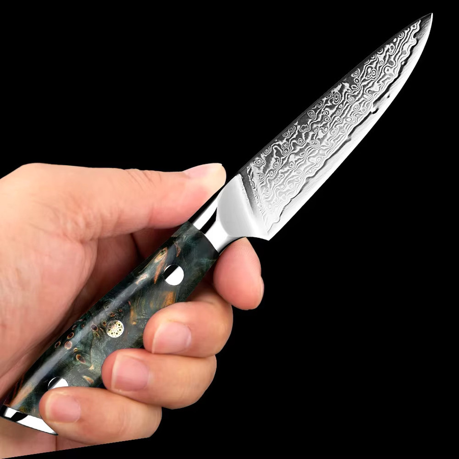 Xituo Damast Schälmesser mit stabilisiertem Holzgriff in Multicolour, Länge: 8,9 cm - Bild 4