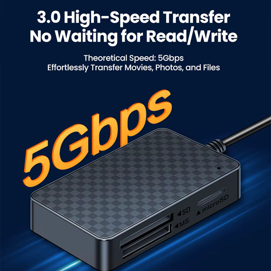 elough 4-in-1 USB 3.0 Multifunktions-Kartenleser für SD TF CF MS Karten in Schwarz mit USB-A Anschluss - Bild 4