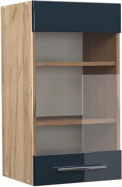 Vicco Glashängeschrank Fame-Line Küchenschrank in Dunkelblau Hochglanz und Eiche mit Soft-Close-Scharnieren, Breite: 40 cm - Bild 2