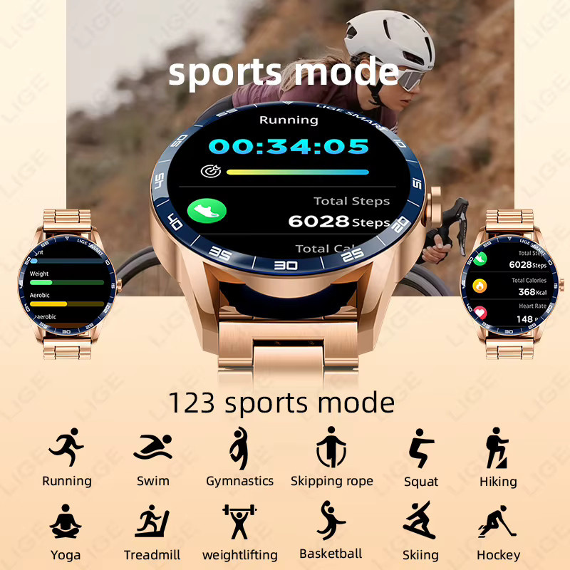 LIGE Smartwatch, Edelstahl, Schwarz, Gold, Unisex, Wasserdicht - Bild 4