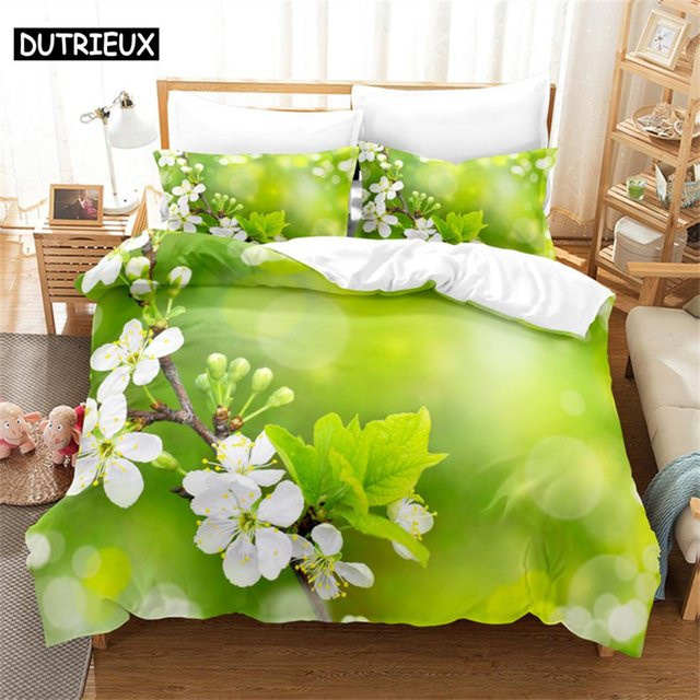 Binchi Outdoor Product Bettwäsche-Set mit floralem Design in Grün, 3-teilig aus Mikrofaser, B/H: 150 x 200 cm - Bild 1