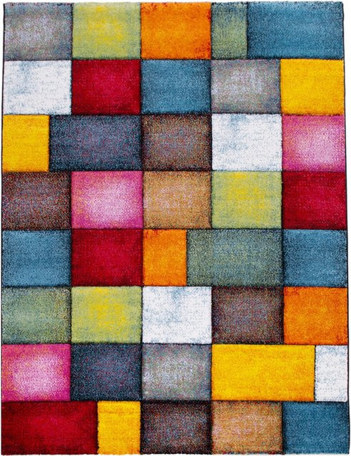 Moderner Samara Teppich in Mehrfarbig mit Karo-Muster und Hoch-Tief-Effekt, B: 120 cm, T: 170 cm - Bild 1