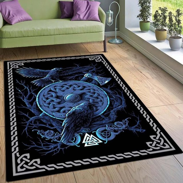 Schwarzer Halloween-Dekorationsteppich mit mysteriösem Runendruck von Binchi Furniture, rutschfeste Bodenmatte für Wohnzimmer, Schlafzimmer oder Badezimmer, B/T: 60 x 40 cm - Bild 1