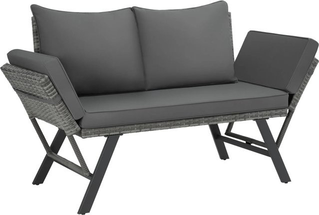 tectake Rattan-Loungesofa mit 2in1 Funktion in Grau mit Polsterung und Armlehnen, B/T/H: 157 x 61 x 89 cm - Bild 2