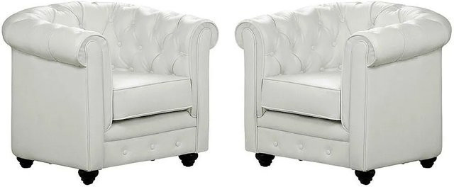 Vente-unique Chesterfield Sessel mit gerader Rückenlehne in Weiß aus Kunstleder, Höhe: 82 cm - Bild 1