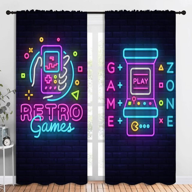 Verdunkelungsvorhänge Retro Game und Arcade Design mit Gamepad-Motiv, Mehrfarbig, Rod Pocket System - Bild 1