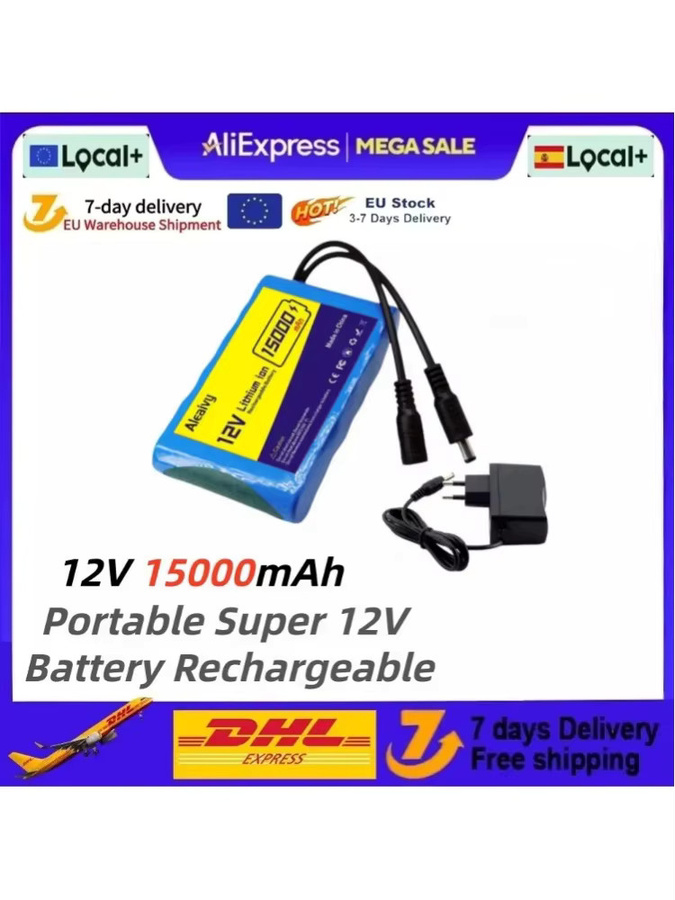 Aleaivy 12 V Lithium-Ionen-Akku 15000 mAh mit 3S2P-Schutzplatine und 12,6-V-Ladegerät in Blau - Bild 4