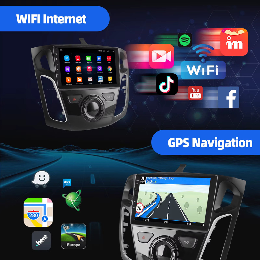 ESSGOO Android 15 Autoradio mit 9 Zoll IPS Touchscreen für Ford Focus MK3 2011-2018, GPS, CarPlay, Android Auto, Bluetooth, WiFi und Lenkradfernbedienung, Schwarz - Bild 5